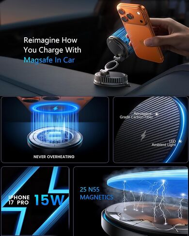 15W MagSafe Car Mount Charger, Vacuum Magnetic Phone Holders for Your Car in Kuwait