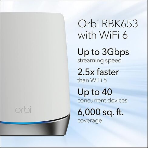 NETGEAR Orbi Whole Home Tri-Band Mesh WiFi 6 System (RBK653) – Router with 2 Satellite Extenders, Coverage Up to 6,000 Square Feet, 40 Devices, AX3000 (Up to 3Gbps) in Kuwait