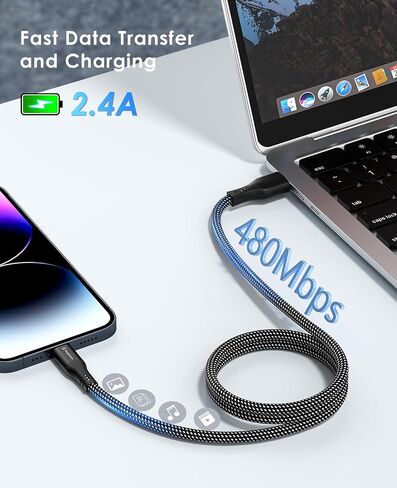 Magnetic Coiled USB A to Lightning Cable 3.3FT for iPhone 14 13 12 Charging in Kuwait