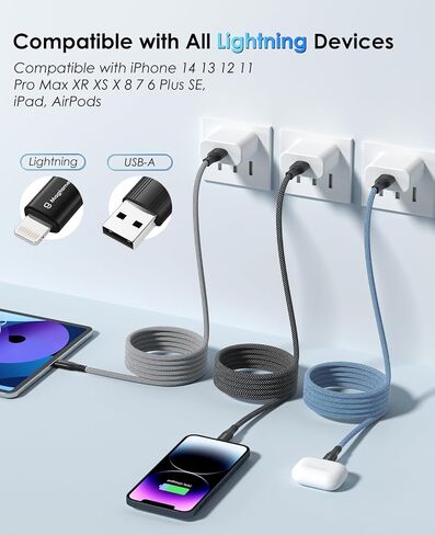 Magnetic Coiled USB A to Lightning Cable 3.3FT for iPhone 14 13 12 Charging in Kuwait