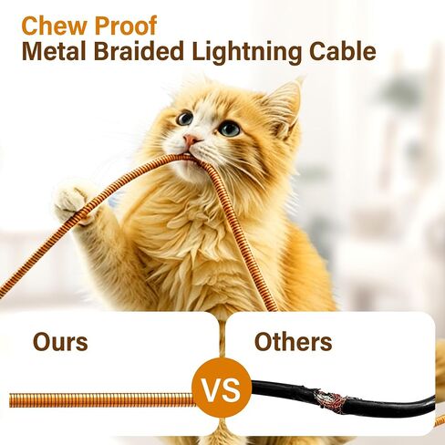 6.6FT Chew Proof USB to Lightning Cable, Pet Proof iPhone Charging Cord, MFi Certified Fast Charging Lightning Cable, Metal Braided iPhone Charger Cable for iPhone 14/13/12/11/XS/XR, Orange in Saudi Arabia
