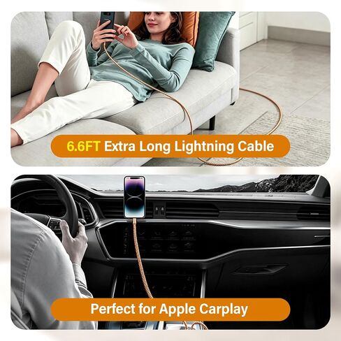 6.6FT Chew Proof USB to Lightning Cable, Pet Proof iPhone Charging Cord, MFi Certified Fast Charging Lightning Cable, Metal Braided iPhone Charger Cable for iPhone 14/13/12/11/XS/XR, Orange in Saudi Arabia