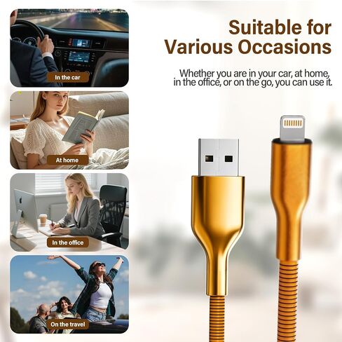 6.6FT Chew Proof USB to Lightning Cable, Pet Proof iPhone Charging Cord, MFi Certified Fast Charging Lightning Cable, Metal Braided iPhone Charger Cable for iPhone 14/13/12/11/XS/XR, Orange in Saudi Arabia