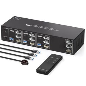 KVM Switch 3 Monitors 3 Computers 4K144Hz 2 Displayport HDMI Triple Monitor KVM for 3 PC Sharing 3 Screens and 4 USB 3.0 Port with Controller in Saudi Arabia