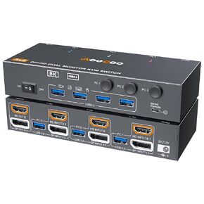 KVM Switch 2 Monitors 3 Computers 8K@60Hz/4K144Hz,DP+HDMI USB3.0 Dual Monitors KVM Switches with 4 USB 3.0 Port,Wired Remote,USB3.0 Cables Included(8K 3 PC 2 Monitor KVM) in Saudi Arabia