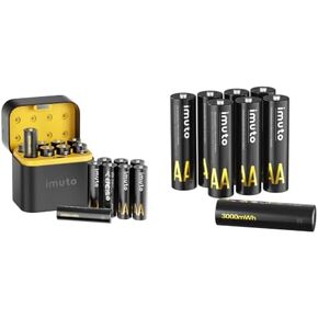 imuto 3000mWh Rechargeable AA Lithium Batteries 48-Pack with 8-Slot Charging Case,1.5V High Power, 2500 Cycles, CBPI Sealing Tech, High-Capacity Li-ion Cells for Game Controllers, Smart Locks, Cameras in Kuwait