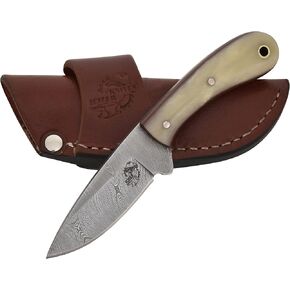 Knives Ranch Handmade EDC Knife - Full Tang Damascus Steel - Bone Handle - Horizontal Carry Cowboy Sheath Snug Fit (4404-B) in Saudi Arabia