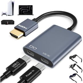 نظارات AR محول HDMI إلى USB C 4K@60 هرتز، محول XR مع تشغيل وشحن لـ XREAL One/Air 2 Pro، VITURE Pro، RayNeo Air 2s، Rokid Max، Switch 2/1، Steam Deck، PS5/4، Xbox، ROG Ally، شاشة محمولة in Kuwait