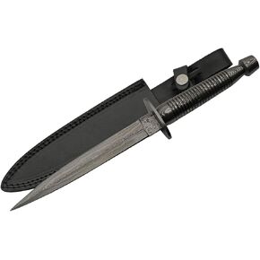 SZCO Supplies 12"" Damascus Steel Commando Dagger with Leather Sheath, Black, 12.5 inches (DM-1262DM) in Saudi Arabia