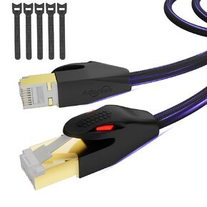 Adoreen CAT 8 Ethernet Cable 10 FT Black, High Speed 40Gbps 2000Mhz Network Internet Cable S/FTP Shielded 26AWG Braided Heavy Duty RJ45 LAN Cord, POE for Cat 7 6A 6E Gaming PC Wifi Modem Router+5 Ties in Saudi Arabia