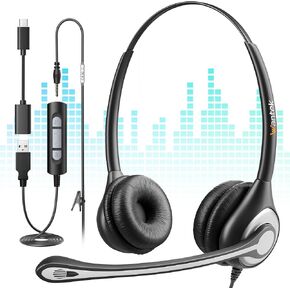 Wantek 3-in-1 USB/3.5mm/Type-C Headset with Noise Canceling Mic, Mono Computer Headphones with in-Line Controls for PC, Laptop, Office in Kuwait