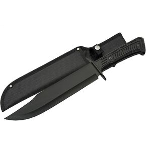 SZCO Full Tang Tactical Bowie Knife 15 Inch - Black Camping Knife with Rubber Handle, Stainless Steel Blade & Sheath - Pocket Knife for Hunting, Camping & Outdoor Uses - Knives for Men in Saudi Arabia