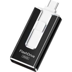 MFi Certified Flash Drive for iPhone 256GB, 3 in 1 Type-C USB Memory Stick Thumb Drive for Photos Videos Storage, High Speed External Memory Storage Photo Stick for iPhone iPad Android PC (Black) in Kuwait