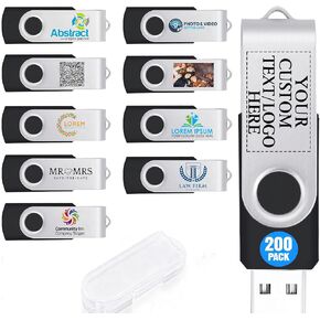 200 Pack 1GB Custom USB Flash Drives USB 2.0 with Case, Personalized Thumb Drives with Logo/Text/Image, Black Bulk Customized Memory Sticks for Wedding, Business, Corporate Gifts in Saudi Arabia