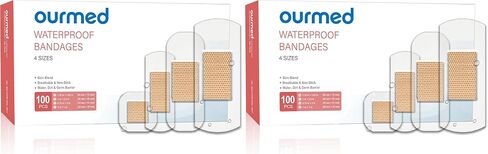 Ourmed Flexible Fabric Bandages with Non-Stick Pad, Latex Free, Rainbow Colors Adhesive Bandage First Aid Wound Care for Cuts, Scrapes, Blisters, Assorted Sizes, 100 Count in Kuwait