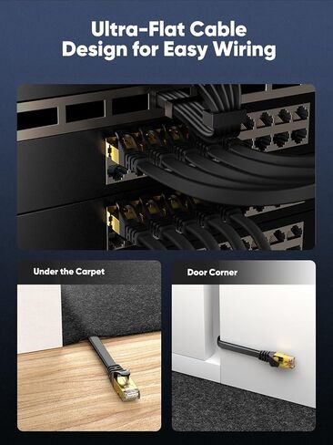 Cat8 Ethernet Cable 3 feet, Flat High Speed Network Cable, STP RJ45 Gigabit Cat 8 LAN Internet Cable for Router- Black in Saudi Arabia