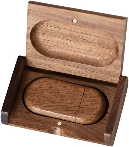 32GB USB3.0 Wood Flash Drive Box, FEWINA Oval Wooden USB Drive 32G USB 3.0 Super-Speed Thumb Drive Jump Drive Ideal Gift for Birthday/Anniversary/Wedding/Photographer(Walnut) in Kuwait