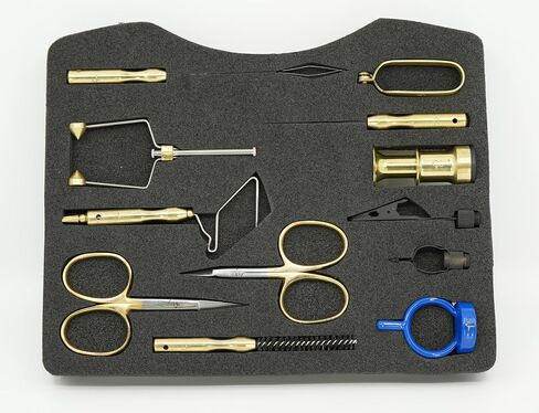 Kingfisher Fly Tying Comprehensive Tool Kit, with Case, Scissors, Bobbin, Bodkin, Whip Finisher, Hackle Plier, Hair Stacker 11 Piece, Brass in Saudi Arabia