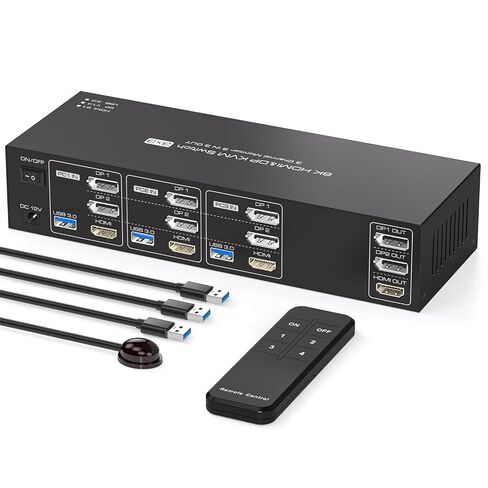 KVM Switch 3 Monitors 3 Computers 4K144Hz 2 Displayport HDMI Triple Monitor KVM for 3 PC Sharing 3 Screens and 4 USB 3.0 Port with Controller in Saudi Arabia