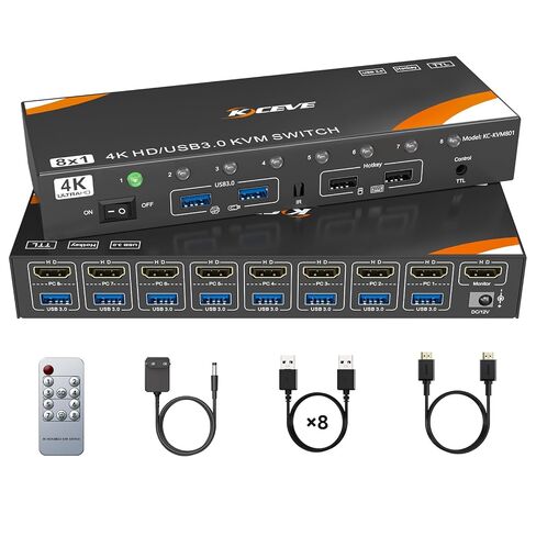 4K@60Hz HDMI KVM Switch 8 Computers 1 Monitor, Reyoten 8 Ports 6 Ports KVM in Kuwait