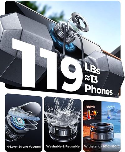 2-Pack Vacuum Magnetic Phone Holder for Car [All-Metal & 119+lbs Suction] in Kuwait