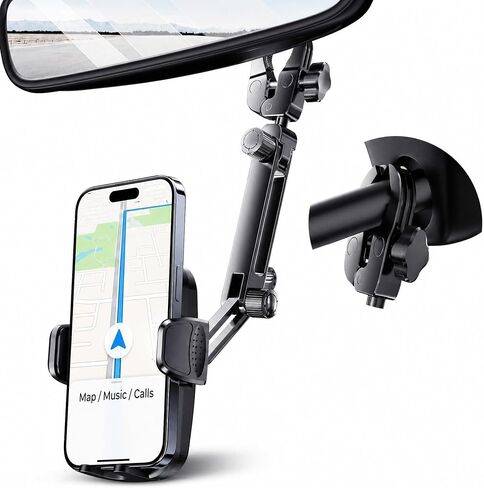 Aluminum Rear View Mirror Phone Mount for [Truck & SUV], Anti-Shake Universal Car Phone Holder with 360° Rotation, Non-Blocking Driving Assistant for iPhone 17 16 15 14 13 Pro Max, Samsung in Saudi Arabia