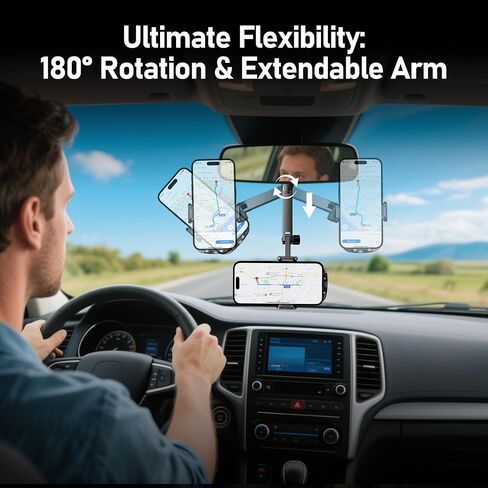 Aluminum Rear View Mirror Phone Mount for [Truck & SUV], Anti-Shake Universal Car Phone Holder with 360° Rotation, Non-Blocking Driving Assistant for iPhone 17 16 15 14 13 Pro Max, Samsung in Saudi Arabia
