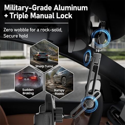 Aluminum Rear View Mirror Phone Mount for [Truck & SUV], Anti-Shake Universal Car Phone Holder with 360° Rotation, Non-Blocking Driving Assistant for iPhone 17 16 15 14 13 Pro Max, Samsung in Saudi Arabia