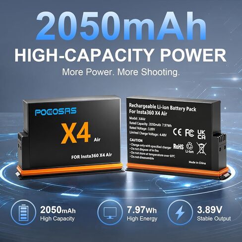 360 x4 Air 2 Pack Batteries with LCD Charger for Insta360 X4 Air in Kuwait