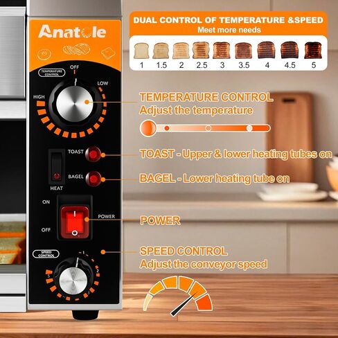 Anatole Commercial Conveyor Toaster 400 Slices/Hour Stainless Steel 1700W in Kuwait