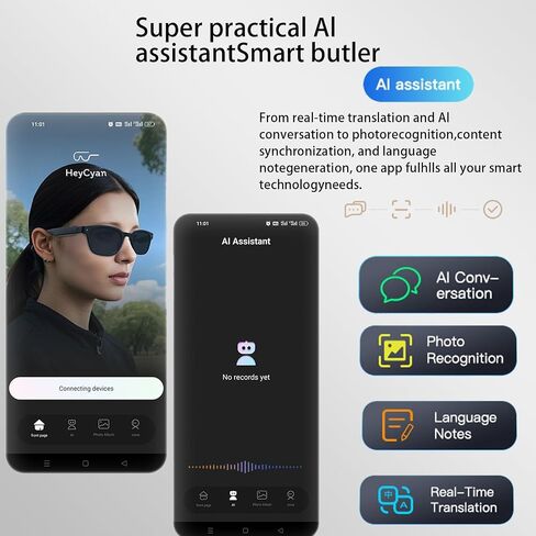 Smart Glasses with Camera, 8MP 108OP HD Video Recording Glasses with Audio, Al ChatGPT Assistant & Real-Time Translation, Bluetooth Camera Sunglasses with Voice Control for Men Women (Black) in Saudi Arabia