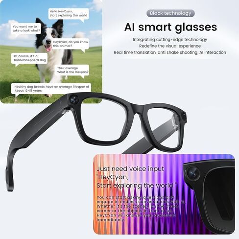 Smart Glasses with Camera, 8MP 108OP HD Video Recording Glasses with Audio, Al ChatGPT Assistant & Real-Time Translation, Bluetooth Camera Sunglasses with Voice Control for Men Women (Black) in Saudi Arabia