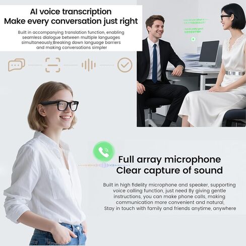 Smart Glasses with Camera, 8MP 108OP HD Video Recording Glasses with Audio, Al ChatGPT Assistant & Real-Time Translation, Bluetooth Camera Sunglasses with Voice Control for Men Women (Black) in Saudi Arabia