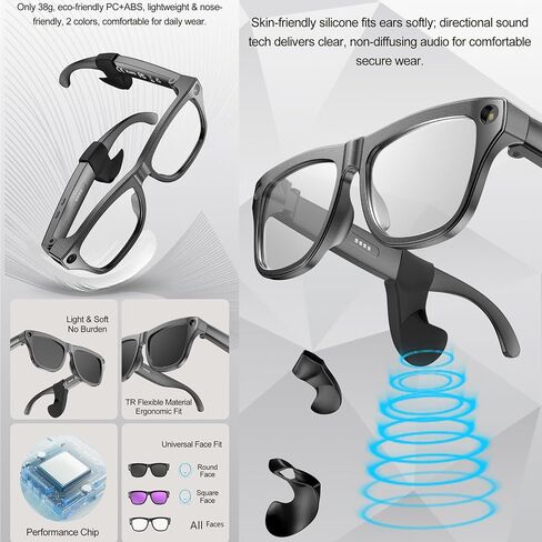 AI Smart Glasses – 1080P Camera with EIS, AI Voice Control, Bluetooth 5.4 Audio, Real-Time Translation, IP65 Waterproof, 260mAh Battery, Open-Ear Directional Sound, Lightweight for Outdoor & Daily Use in Kuwait