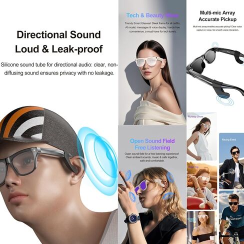 AI Smart Glasses – 1080P Camera with EIS, AI Voice Control, Bluetooth 5.4 Audio, Real-Time Translation, IP65 Waterproof, 260mAh Battery, Open-Ear Directional Sound, Lightweight for Outdoor & Daily Use in Kuwait