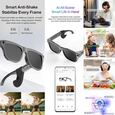 AI Smart Glasses – 1080P Camera with EIS, AI Voice Control, Bluetooth 5.4 Audio, Real-Time Translation, IP65 Waterproof, 260mAh Battery, Open-Ear Directional Sound, Lightweight for Outdoor & Daily Use in Kuwait