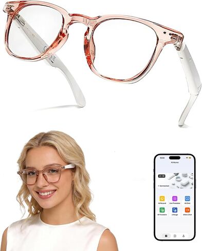 Bluetooth Glasses for Women and Men with Bluetooth 5.4, Translation Glasses with Blue Light Blocking and Color-Change Lenses, Voice Assistant, Touch Control for Travel, Meetings, Business in Saudi Arabia