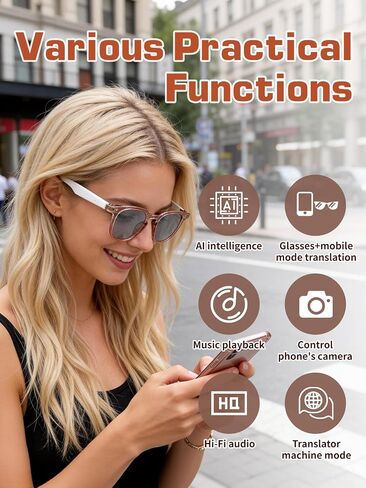 Bluetooth Glasses for Women and Men with Bluetooth 5.4, Translation Glasses with Blue Light Blocking and Color-Change Lenses, Voice Assistant, Touch Control for Travel, Meetings, Business in Saudi Arabia