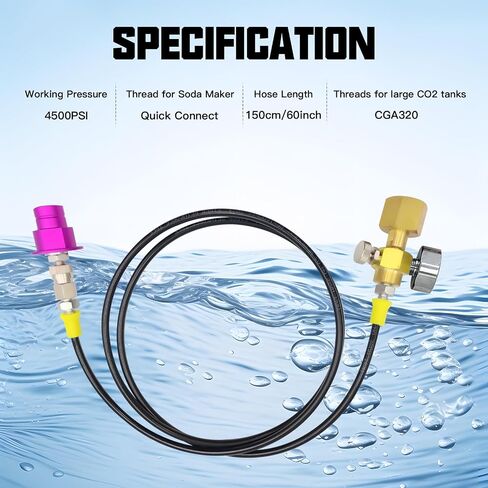 Soda Maker Co2 Adapter Hose for Direct Connection to 5lb or 10lb Co2 Tanks, Soda Machine Co2 Quick Adapter, Compatible with Duo/Art/Terra/Gaia/AQUA FIZZ Pink Cylinder (60 inch) in Saudi Arabia