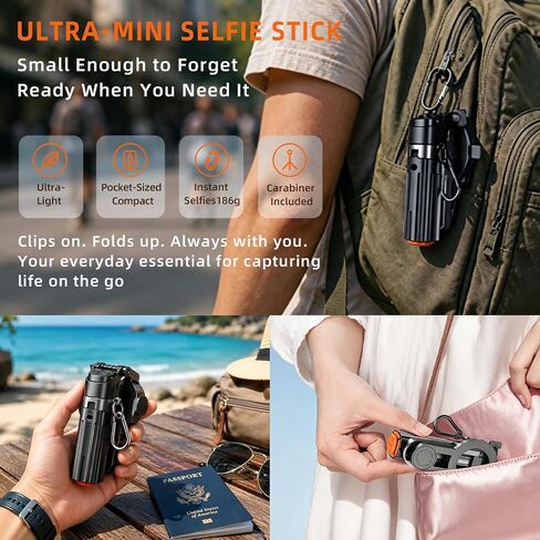 Upgraded 19" Mini Magnetic Selfie Stick for iPhone & Android, Auto-Open Pocket Size Phone Tripod with Zoom Control Remote, 360° Rotatable Portable Selfie Stick for Video Recording & Travel in Saudi Arabia
