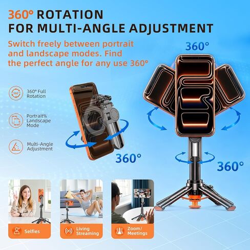 Upgraded 19" Mini Magnetic Selfie Stick for iPhone & Android, Auto-Open Pocket Size Phone Tripod with Zoom Control Remote, 360° Rotatable Portable Selfie Stick for Video Recording & Travel in Saudi Arabia