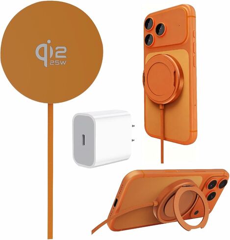 25W Magnetic Wireless Charger Pad: Qi2.2 Qi2 Compatible with MagSafe Fast Charger for iPhone Air 17e 17 16 15 14 Pro Max Samsung Galaxy S26 S25 Google Pixel 11 10 & AirPods, with Kickstand in Kuwait