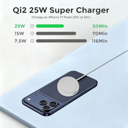 25W Magnetic Wireless Charger Pad: Qi2.2 Qi2 Compatible with MagSafe Fast Charger for iPhone Air 17e 17 16 15 14 Pro Max Samsung Galaxy S26 S25 Google Pixel 11 10 & AirPods, with Kickstand in Kuwait
