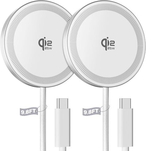 2Pack Magnetic Wireless Charger 25W Fast Charger for iPhone 17/16/15/14/13/12 Series & AirPods, Portable Wireless Charging Pad for Travel Home Office Desk, 10FT-Black in Kuwait