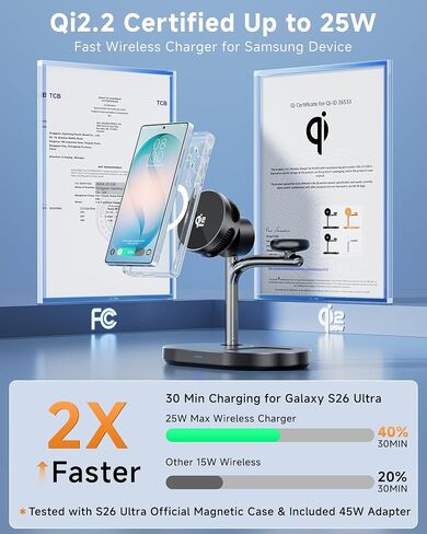 Qi2.2 25W Magnetic Wireless Charging Station for Samsung TEC Active Cooling in Saudi Arabia