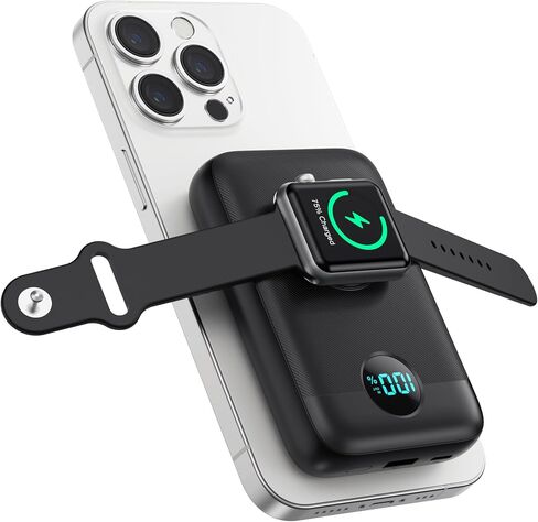 Magnetic Portable Charger with Apple-Watch Charger,10800mAh 25W PD Fast Charging Wireless Power Bank,4 Outputs Travel Essential for Magsafe Battery Pack Compatible with iPhone 17/16/15/14/13/12 Series in Kuwait