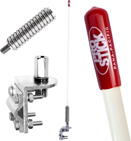 طقم هوائي Prostick 2 قدم من الألياف الزجاجية CB - هوائي أبيض 1000 واط مع حامل مرآة، زنبرك من الفولاذ المقاوم للصدأ ومسمار - هوائي راديو CB عالي التحمل للشاحنات in Kuwait