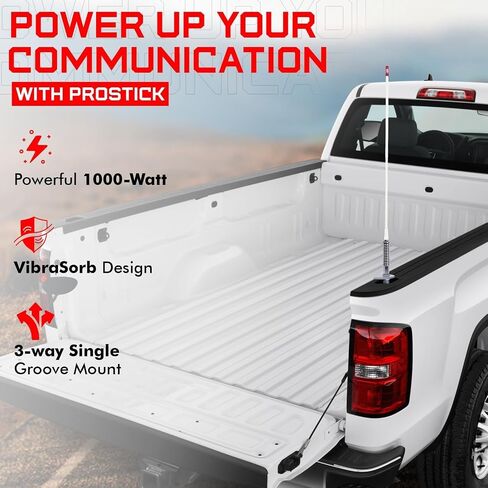طقم هوائي Prostick 2 قدم من الألياف الزجاجية CB - هوائي أبيض 1000 واط مع حامل مرآة، زنبرك من الفولاذ المقاوم للصدأ ومسمار - هوائي راديو CB عالي التحمل للشاحنات in Kuwait