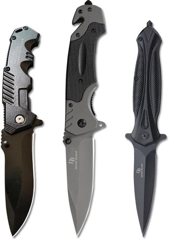 3Piece Pocket Folding Knives Set,440C Stainless Steel Blade,Liner Lock,Tactical Camping Folding Knives Belt Clip,Lightweight,Womens Dad Father Gift,For Outdoor, Hunting, Fishing ,Camping (Type-1) in Kuwait