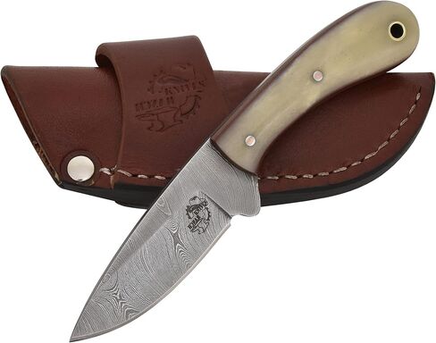 Knives Ranch Handmade EDC Knife - Full Tang Damascus Steel - Bone Handle - Horizontal Carry Cowboy Sheath Snug Fit (4404-B) in Saudi Arabia